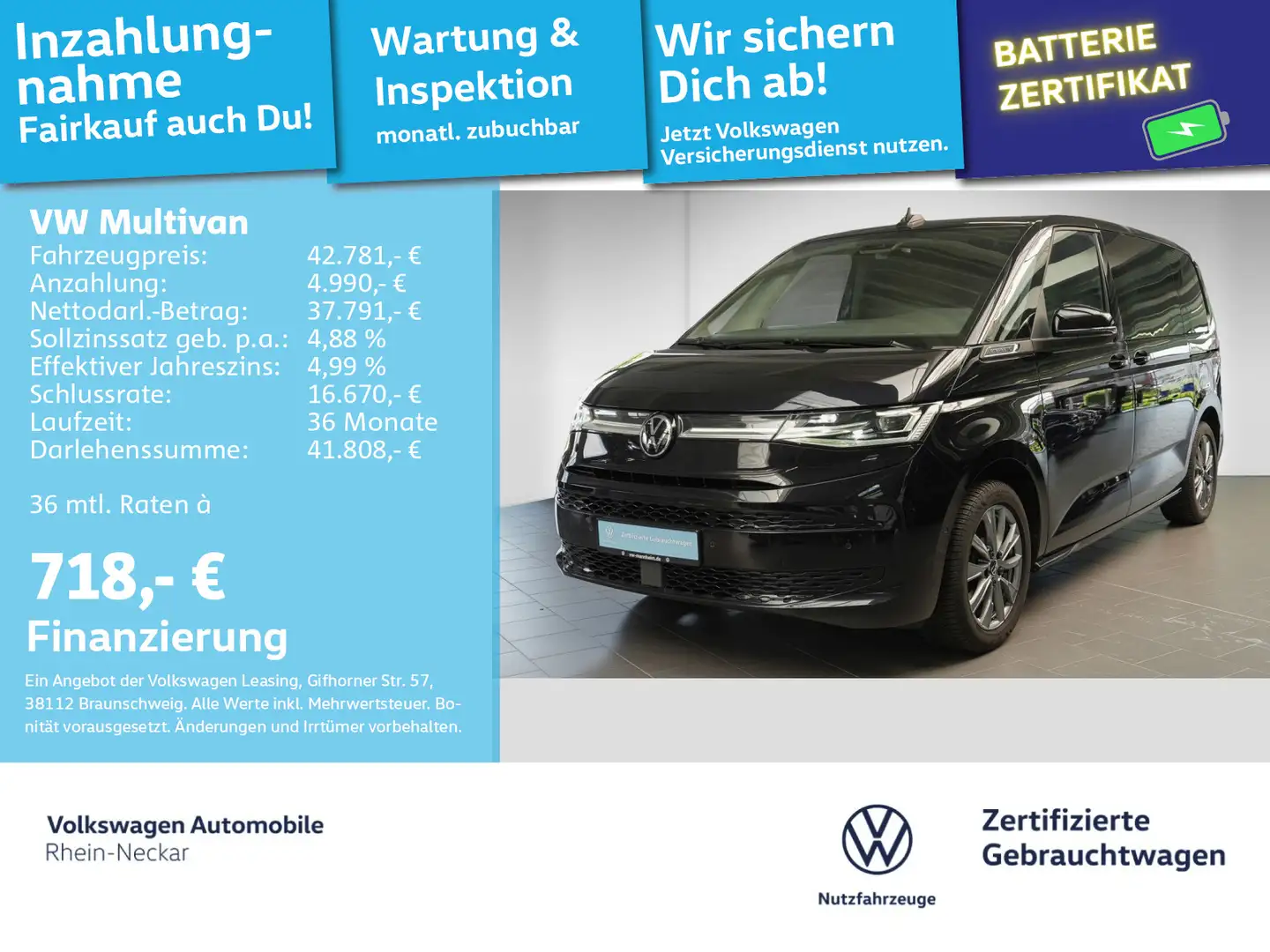 Volkswagen T7 Multivan 1.4 TSI eHybrid DSG LED AHK 6-Sitzer AC Schwarz - 1