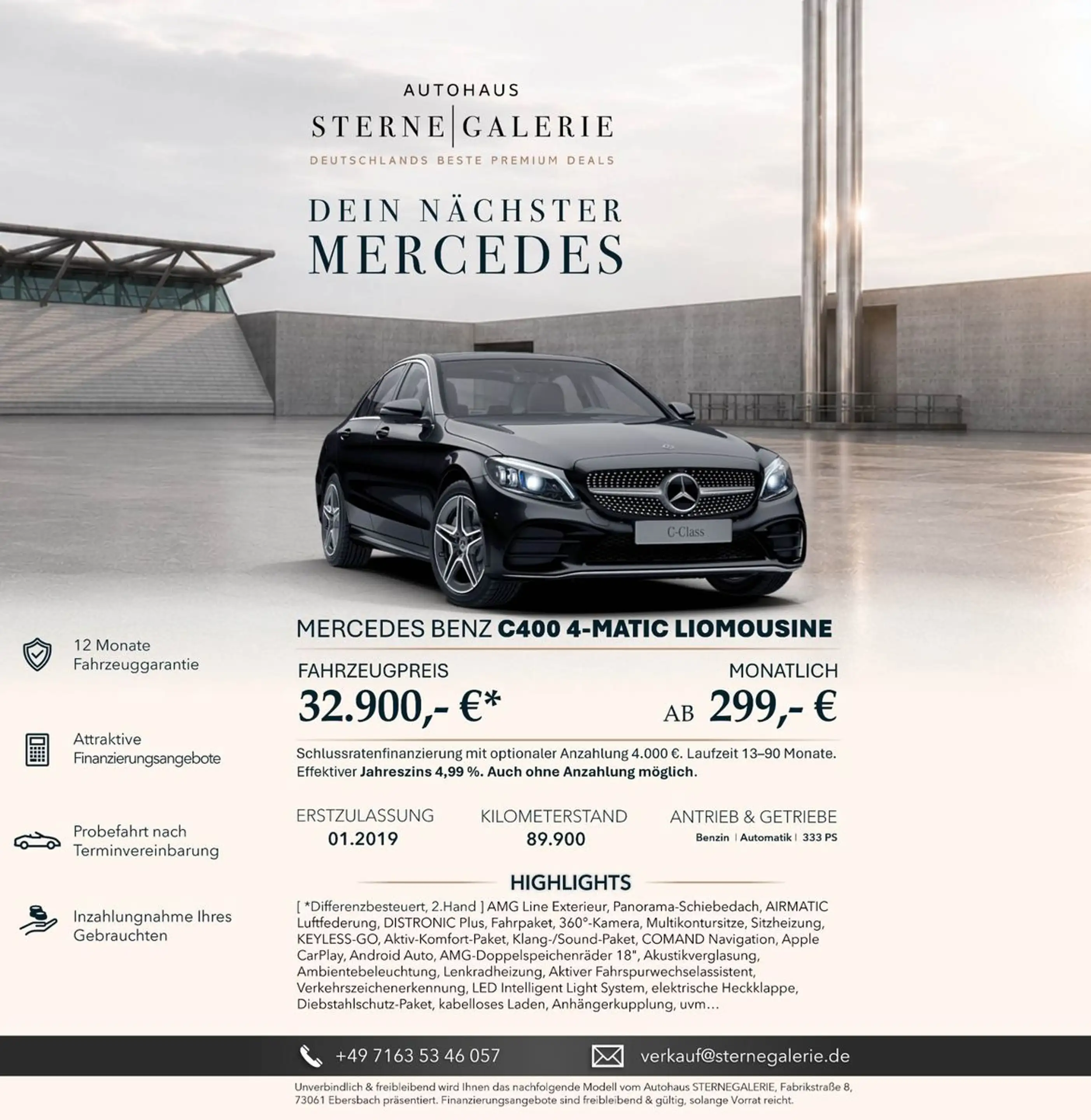 Mercedes-Benz C 400 4M/AHK/DISTRO+/AIRM/SITZHEI/360°