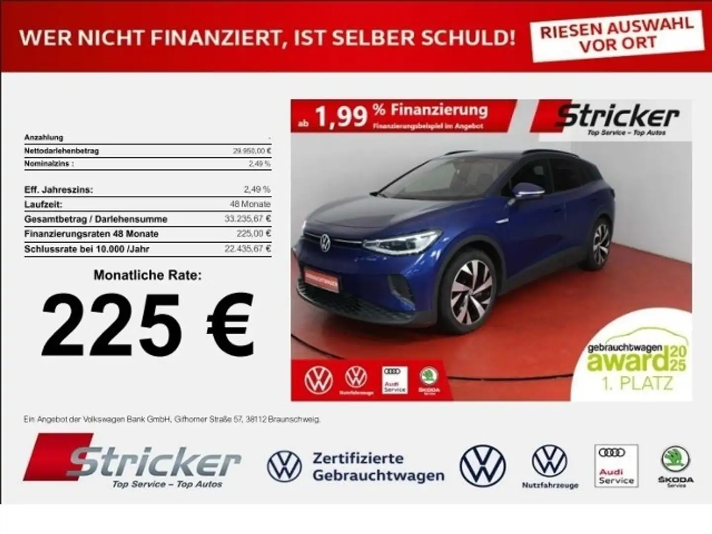 Volkswagen ID.4 Pro Performance 150/77 225,-ohne Anzahlung AHK IQ Blau - 1
