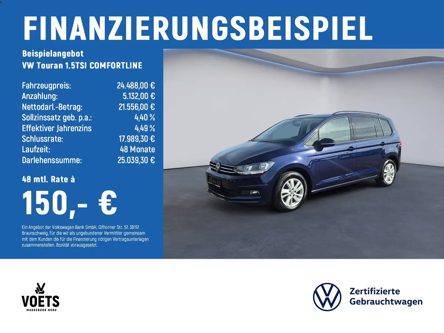 Volkswagen Touran 1.5TSI COMFORTLINE Navi+Panorama+PDC Kék - 2