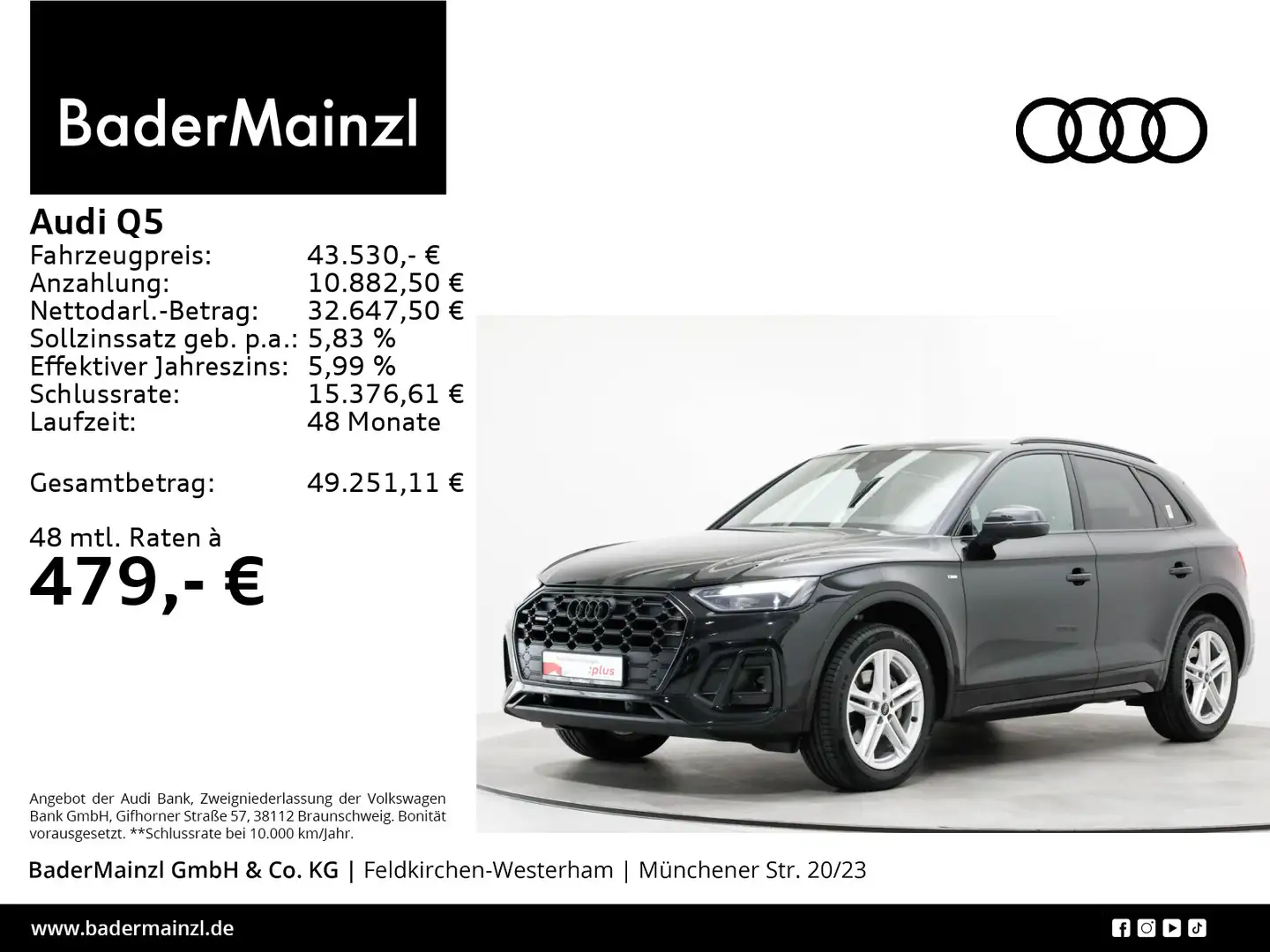 Audi Q5 40 TDI quattro S line B&O Navi Kamera SHZ LED Schwarz - 1