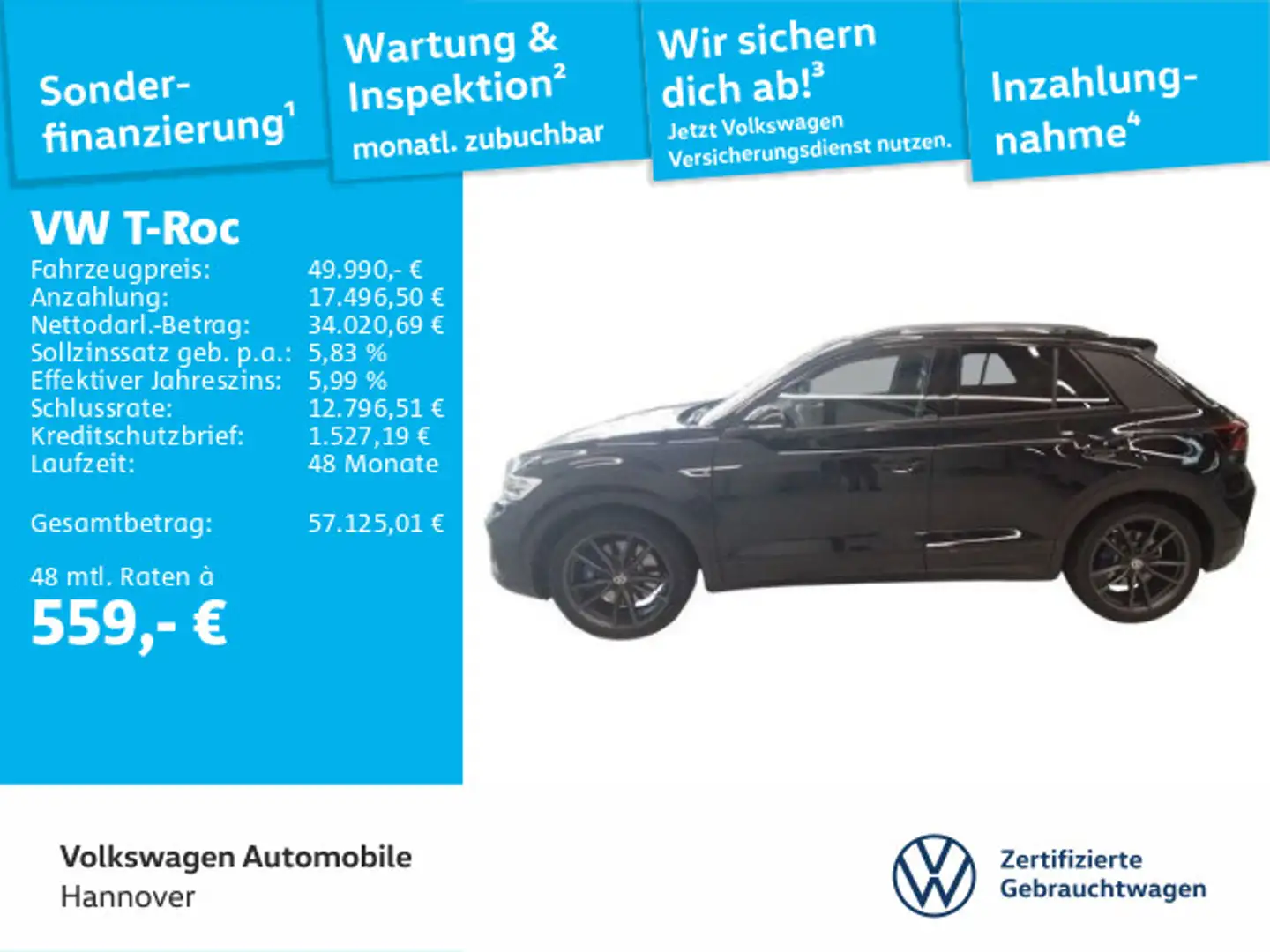 Volkswagen T-Roc R 2.0 TSI DSG Leder Pano ACC DigCockpit AH Schwarz - 1