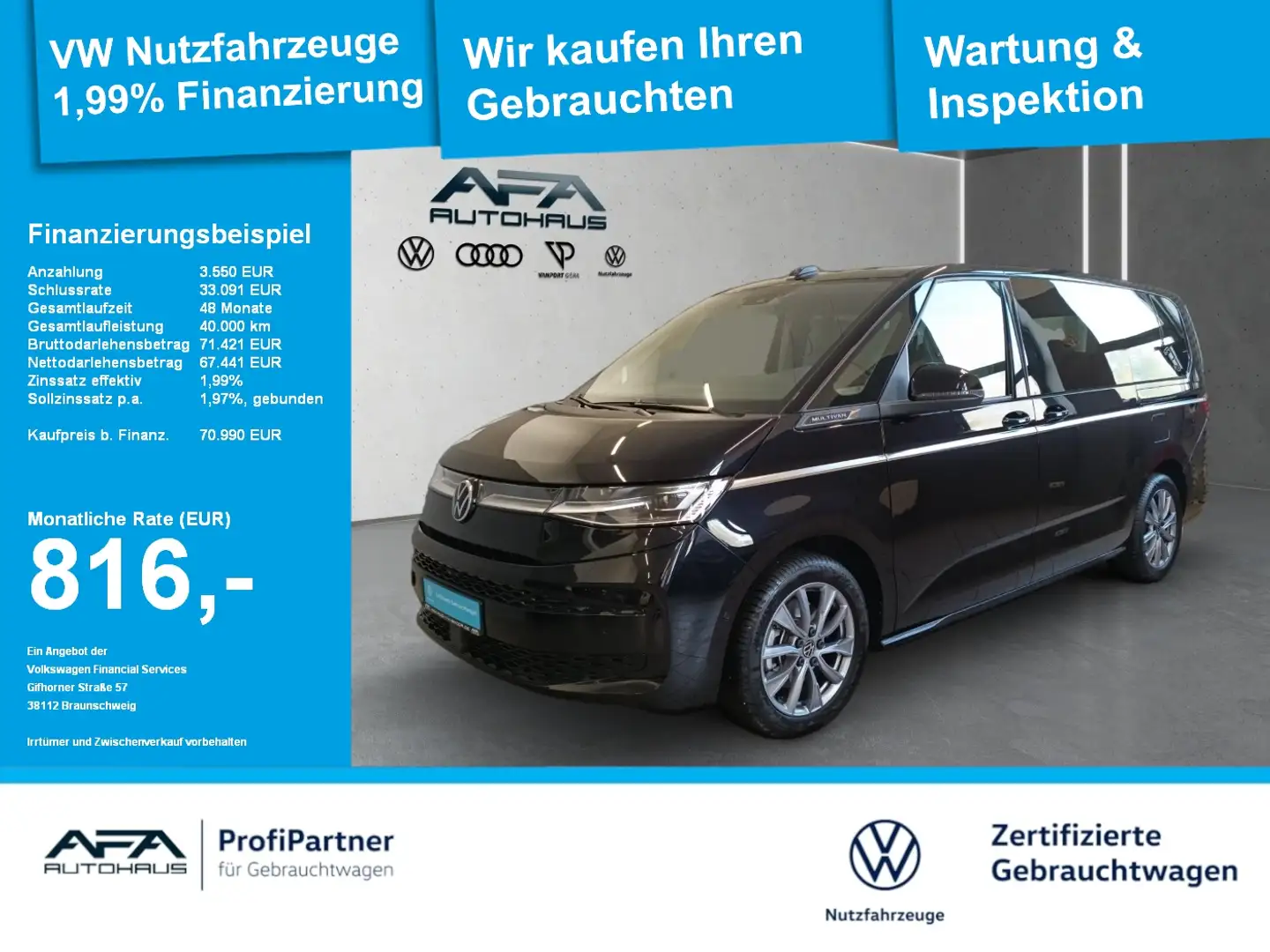 Volkswagen T7 Multivan 1,5 TSI eHybrid lang 4M AHK*ACC*LED Schwarz - 1