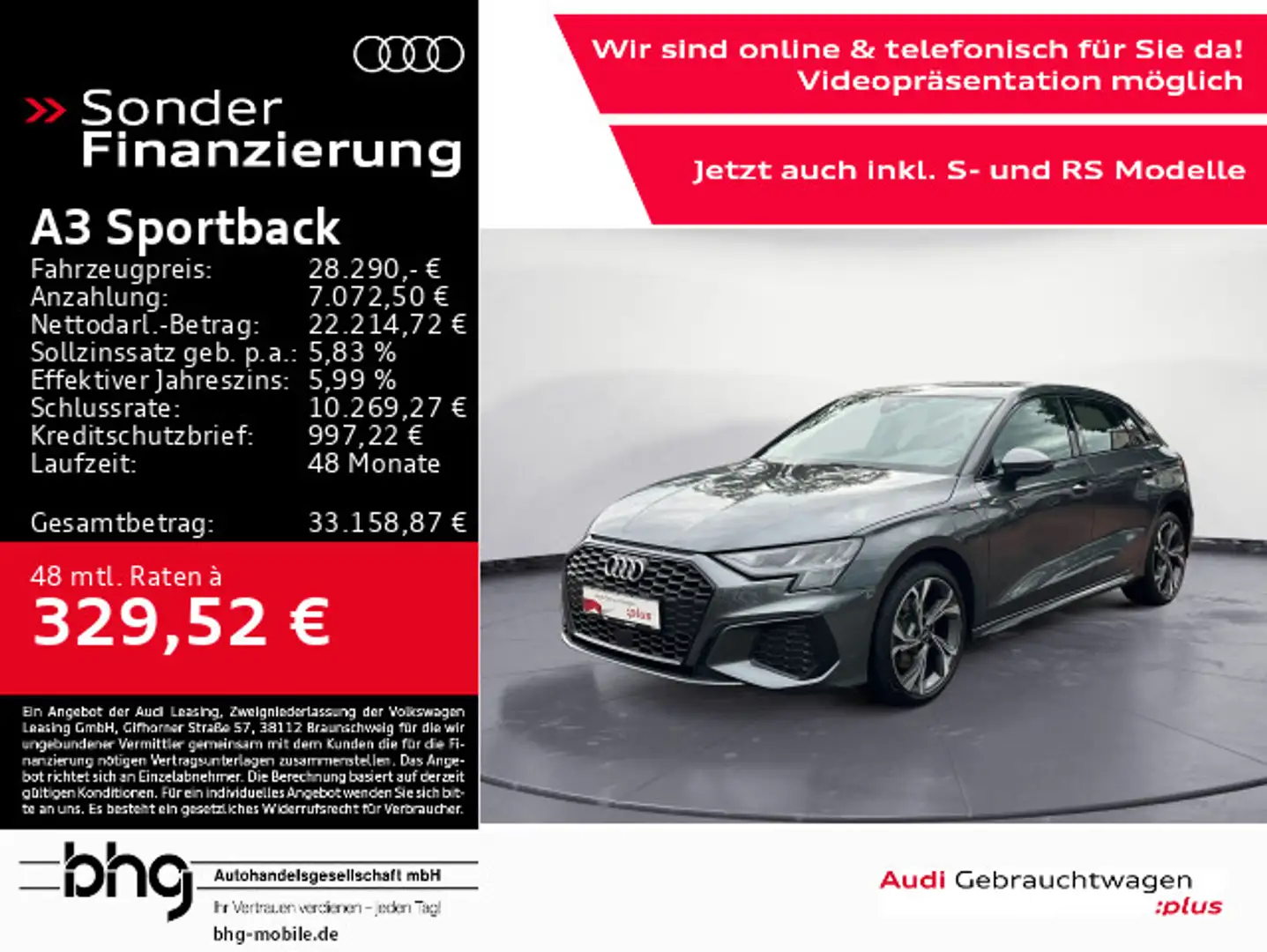 Audi A3 40 TFSIe S-line LED/Clima/Assist/SH Grau - 1