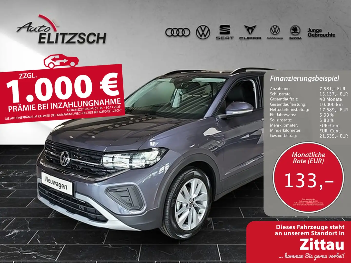 Volkswagen T-Cross TSI Life LED AHK AppCon ACC Lane-Assist SHZ Grau - 1