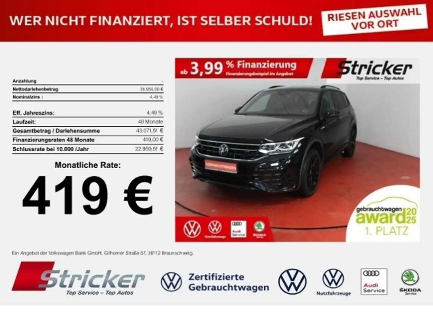 Volkswagen Tiguan Allspace R-Line Black Style 2.0TDI DSG 419,-ohne Anzahlung Schwarz - 1