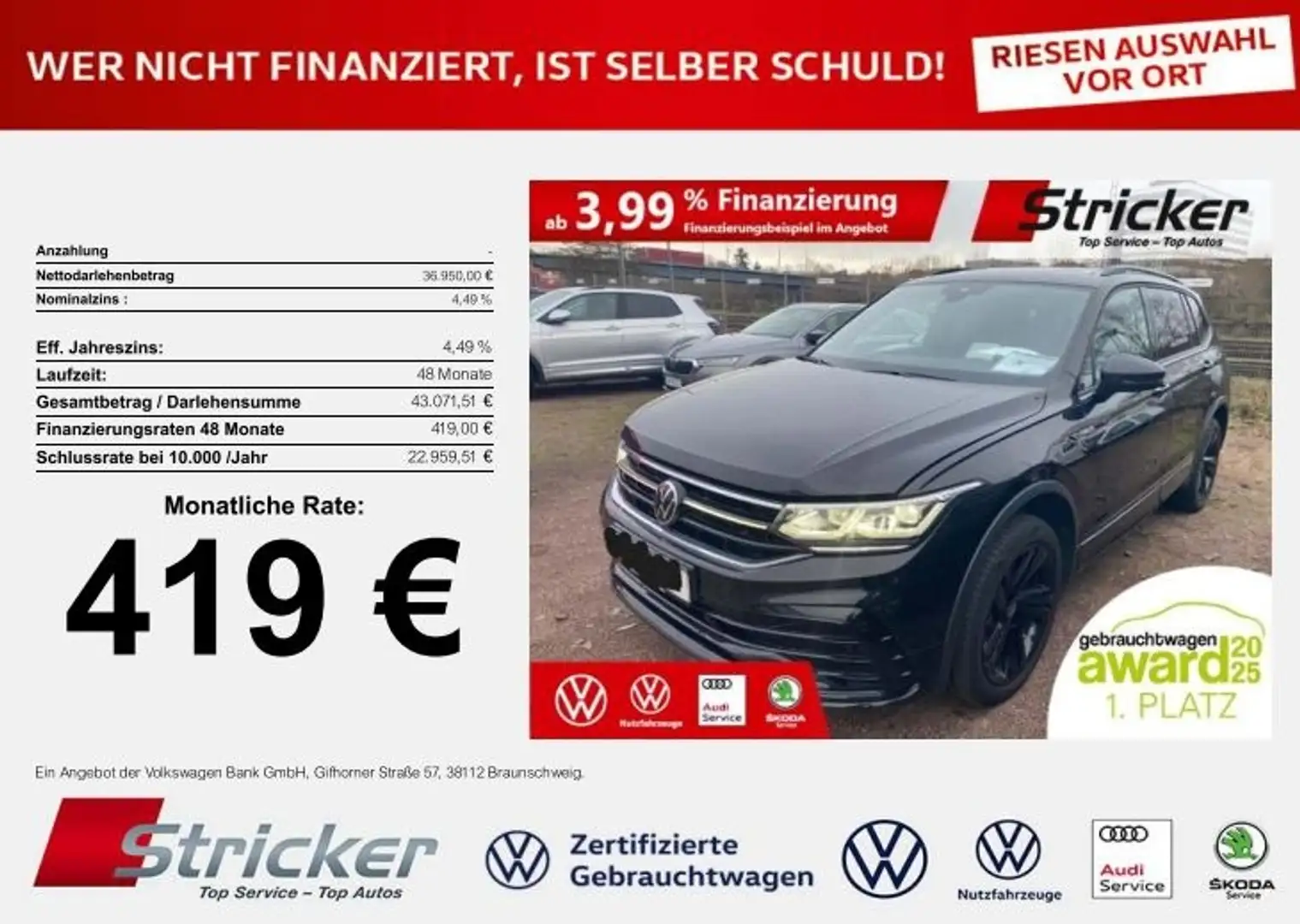 Volkswagen Tiguan Allspace R-Line Black Style 2.0TDI DSG 4M 419,-ohne Anzahl Schwarz - 2