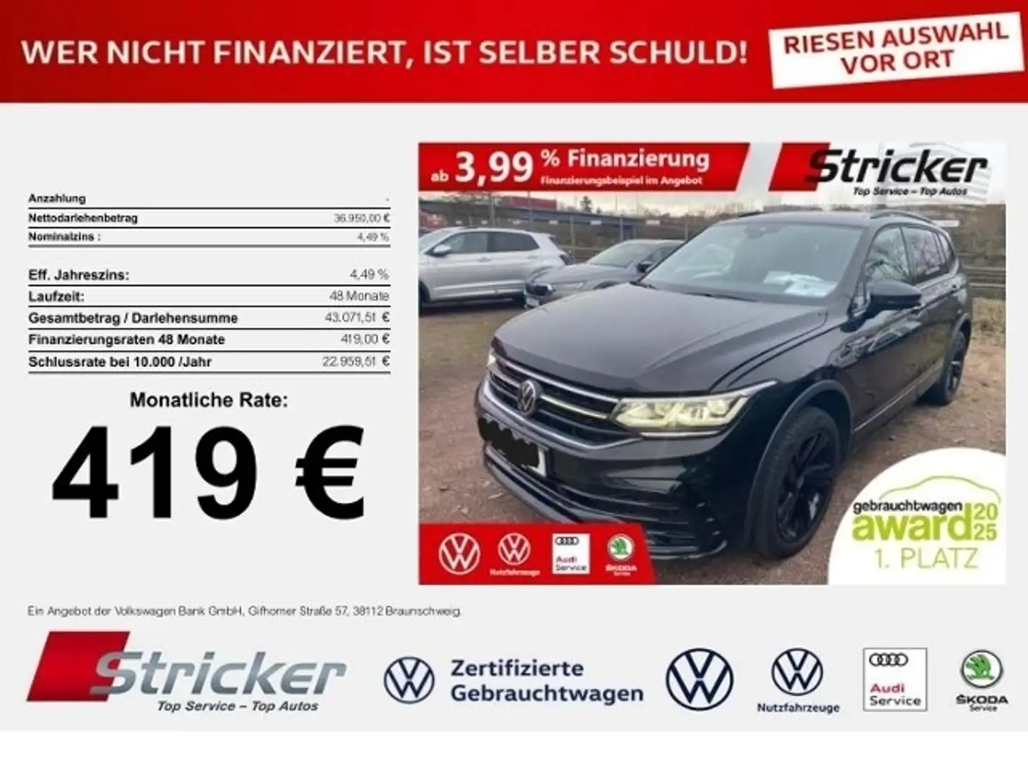 Volkswagen Tiguan Allspace R-Line Black Style 2.0TDI DSG 4M 419,-ohne Anzahl Schwarz - 1