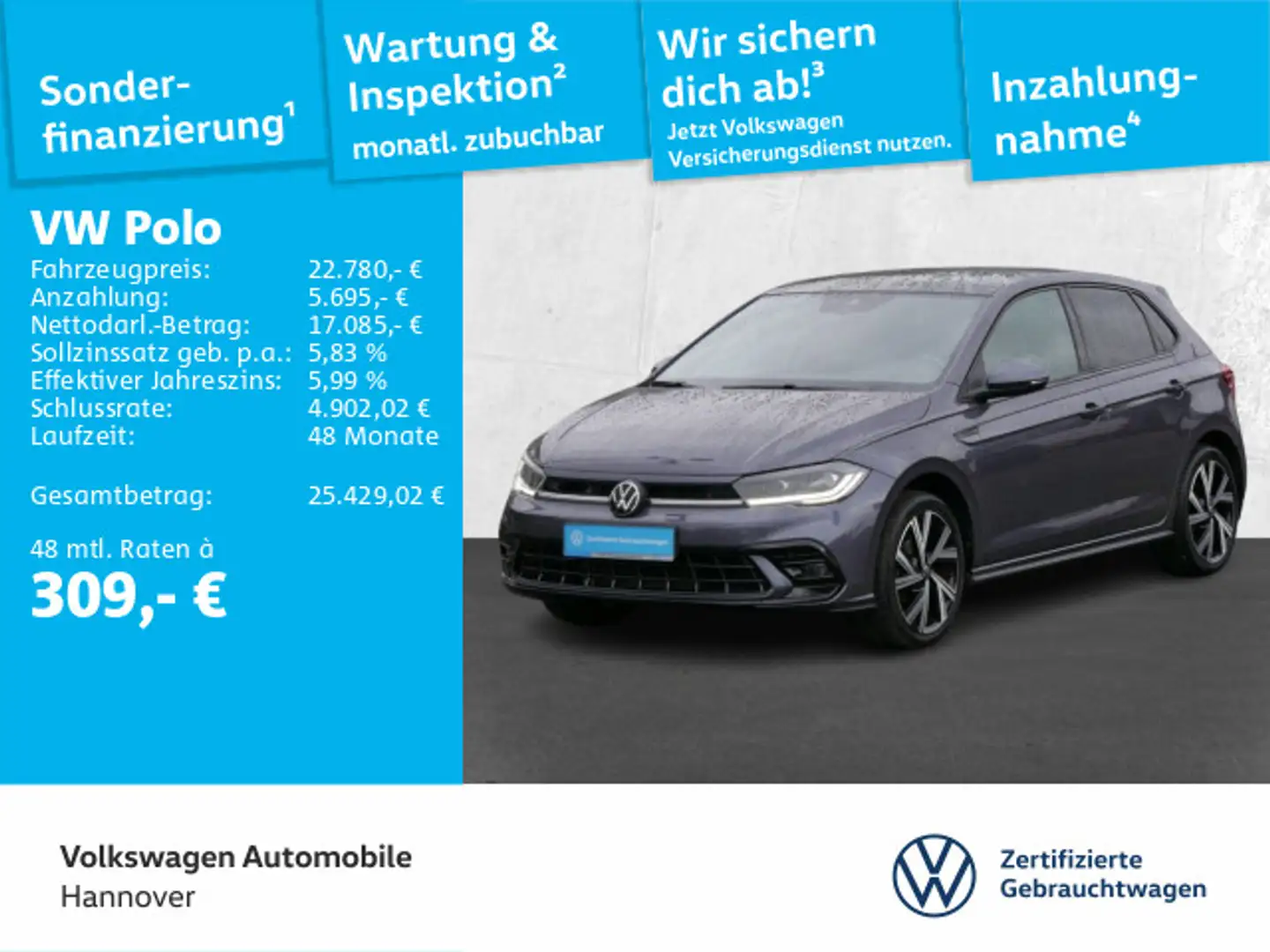 Volkswagen Polo 1.0 TSI DSG R-Line Pano LED DigCockpit PDC Grau - 1