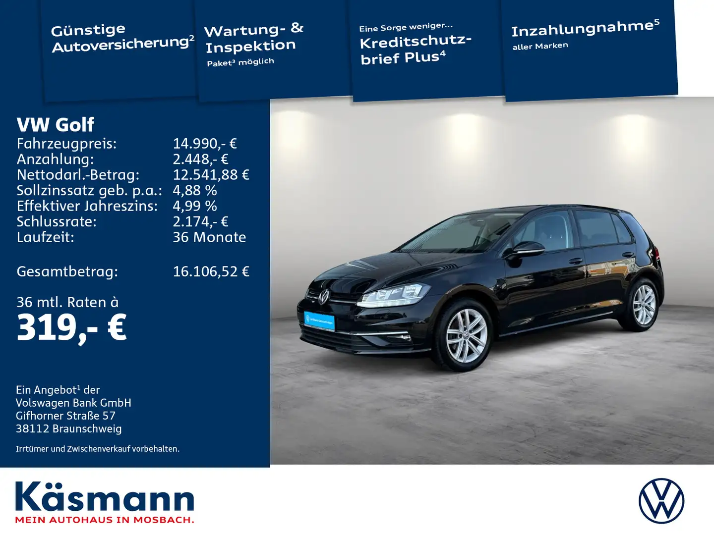 Volkswagen Golf VII Comfortline 1.0TSI ACC PDC SHZ GJR Nero - 1