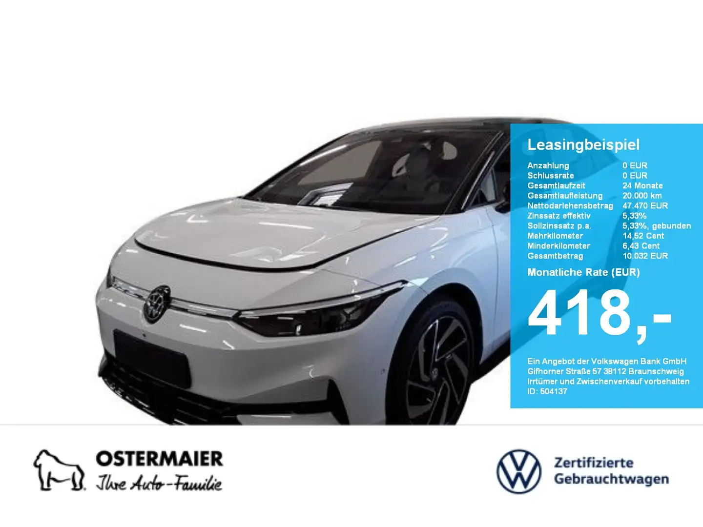 Volkswagen ID.7 BLACK STYLE PRO 286PS UPE74 5J-G MATRIX.AHK.AREA.M Blanc - 1