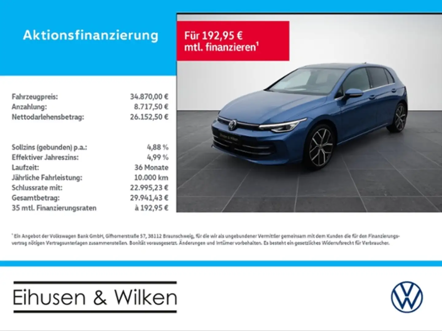 Volkswagen Golf VIII 1.5+DSG+STYLE+50 JAHRE+HU+DCC+PANO+ Blau - 1