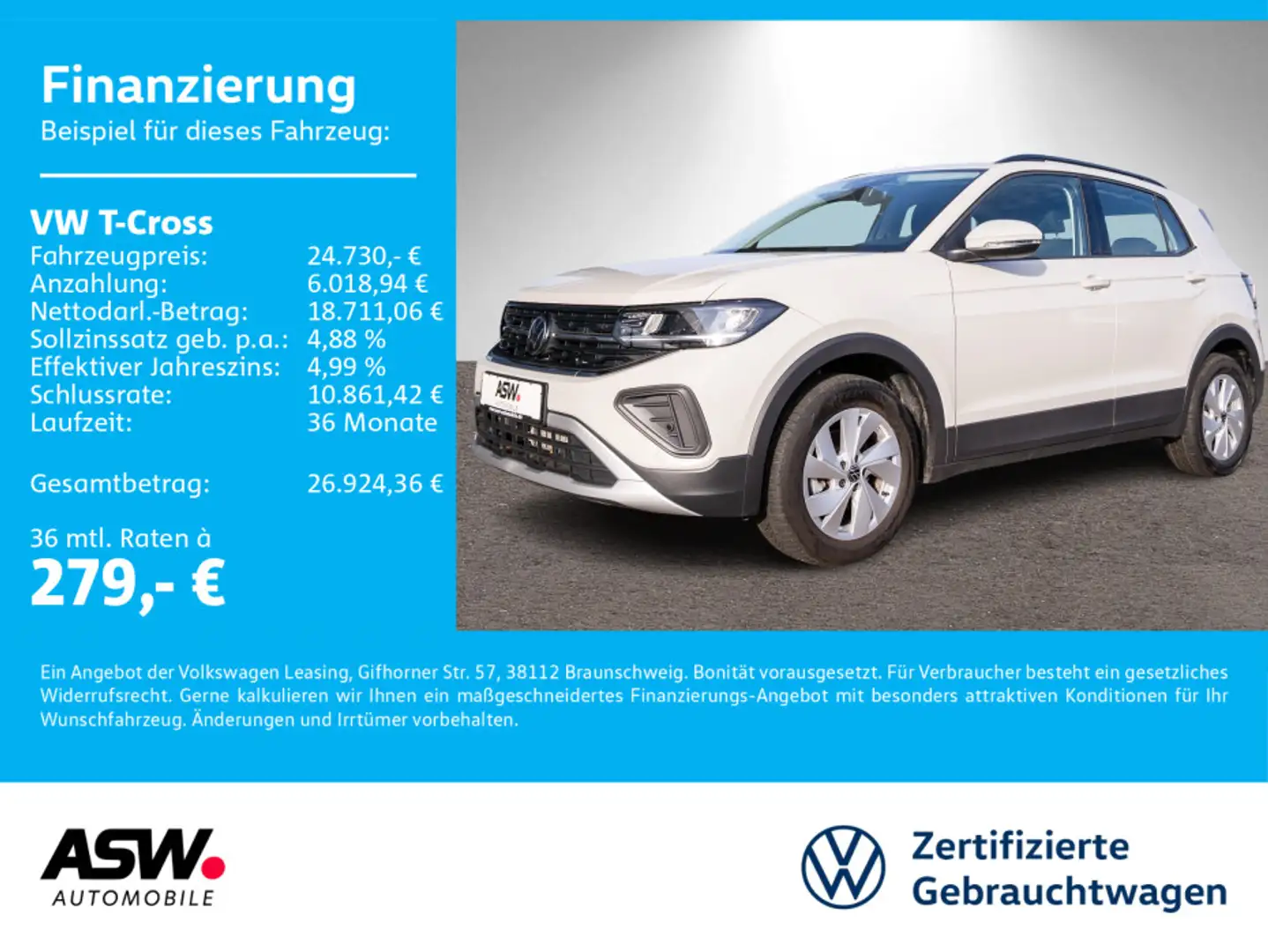 Volkswagen T-Cross Life 1,0 TSI Navi AHK Klima SHZ LED Grau - 1