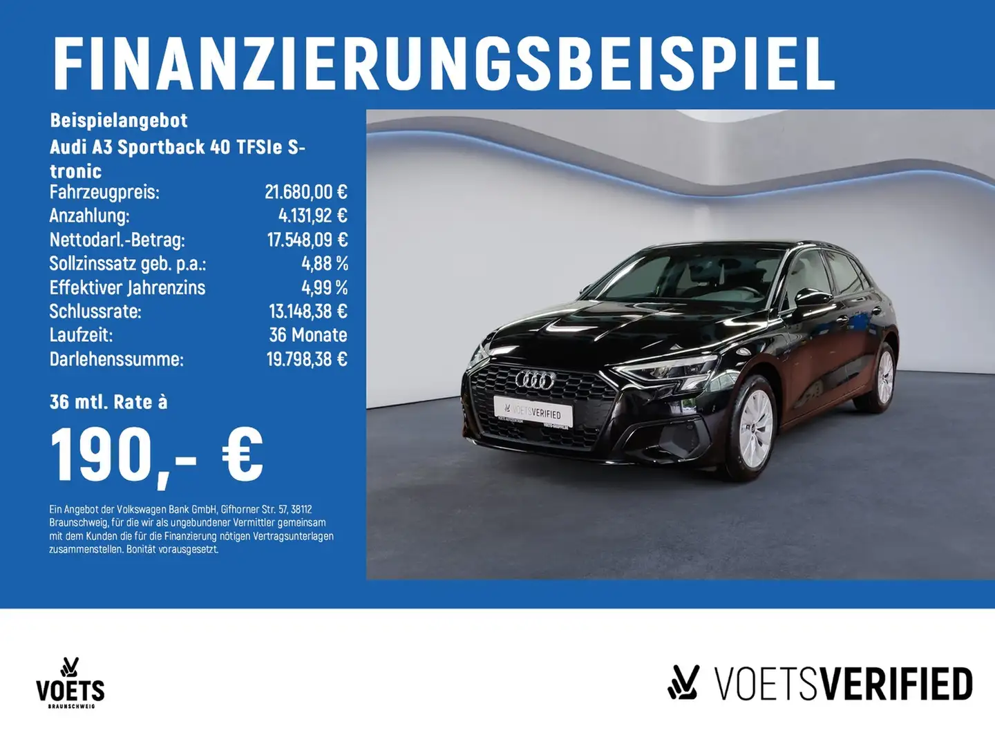 Audi A3 Sportback 40 TFSIe S-tronic LED+PDC H+KLIMA Schwarz - 2