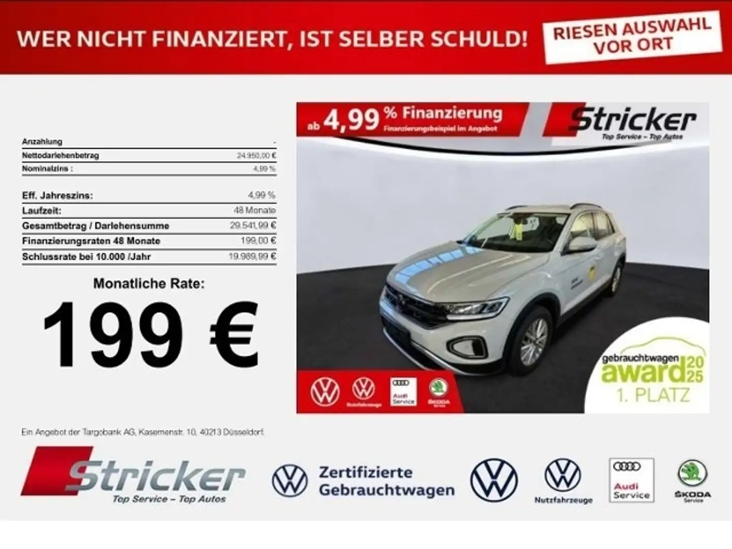 Volkswagen T-Roc Life 1.5TSI DSG 199,-ohne Anzahlung Navi AHK Sitz Grau - 1