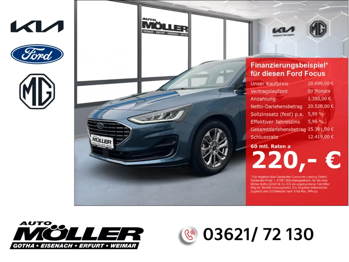 Ford Focus Titanium 1.0 Mild-Hybrid Turnier Navi LED Klimaaut Bleu - 1