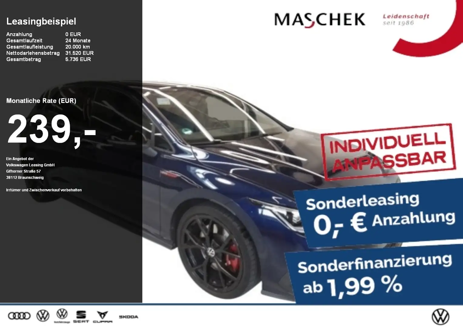 Volkswagen Golf GTI 2.0 TSI Sonderleasing AHK HarmanKardon Blau - 1