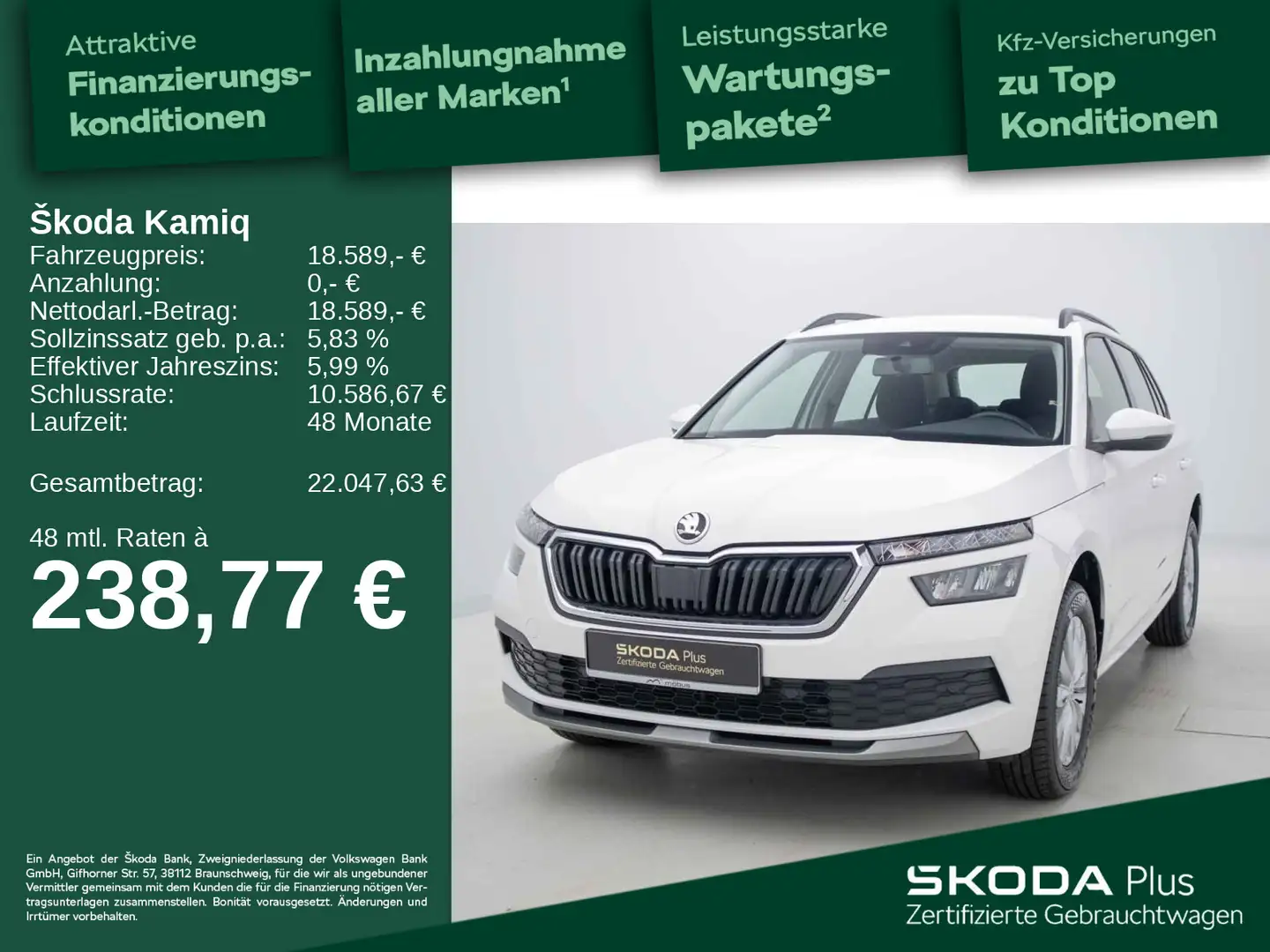 Skoda Kamiq Ambition 1.0 TSI DSG*NAV*VC*APP*PDC* Weiß - 1