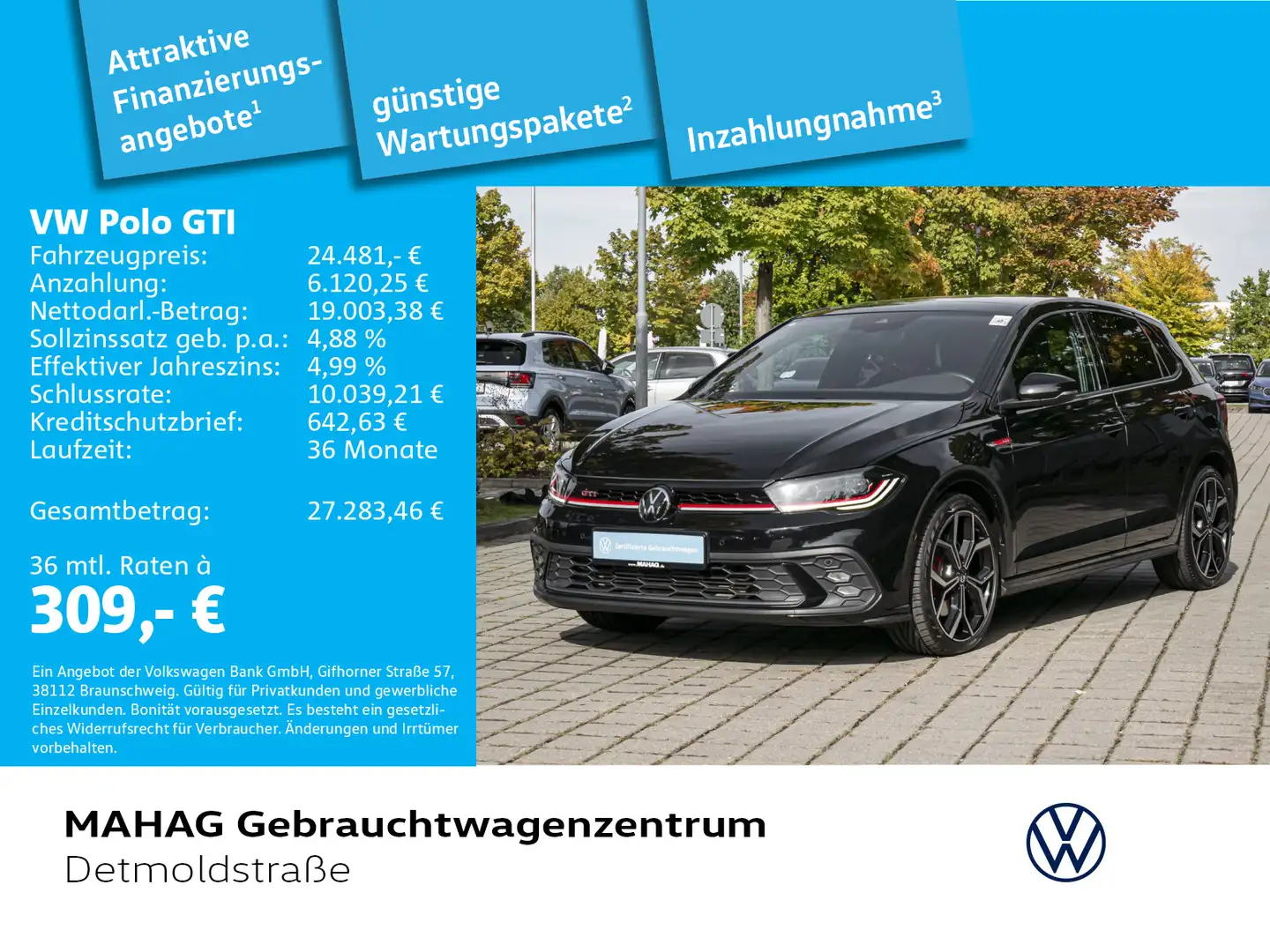 Volkswagen Polo GTI 2.0 TSI Navi Pano LED Kamera Alu18FaroB Noir - 1