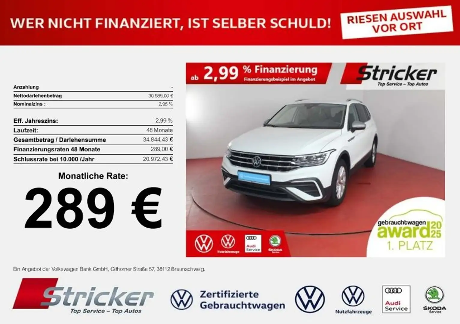 Volkswagen Tiguan Allspace Life 1.5TSI DSG 289,-ohne Anzahlung 7-Sitzer AHK Weiß - 1
