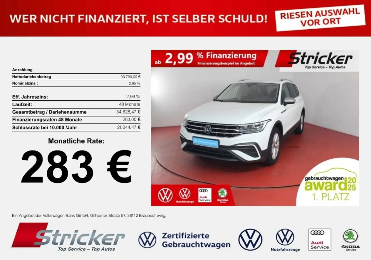 Volkswagen Tiguan Allspace Life 1.5TSI DSG 283,-ohne Anzahlung 7-Sitzer AHK Weiß - 1