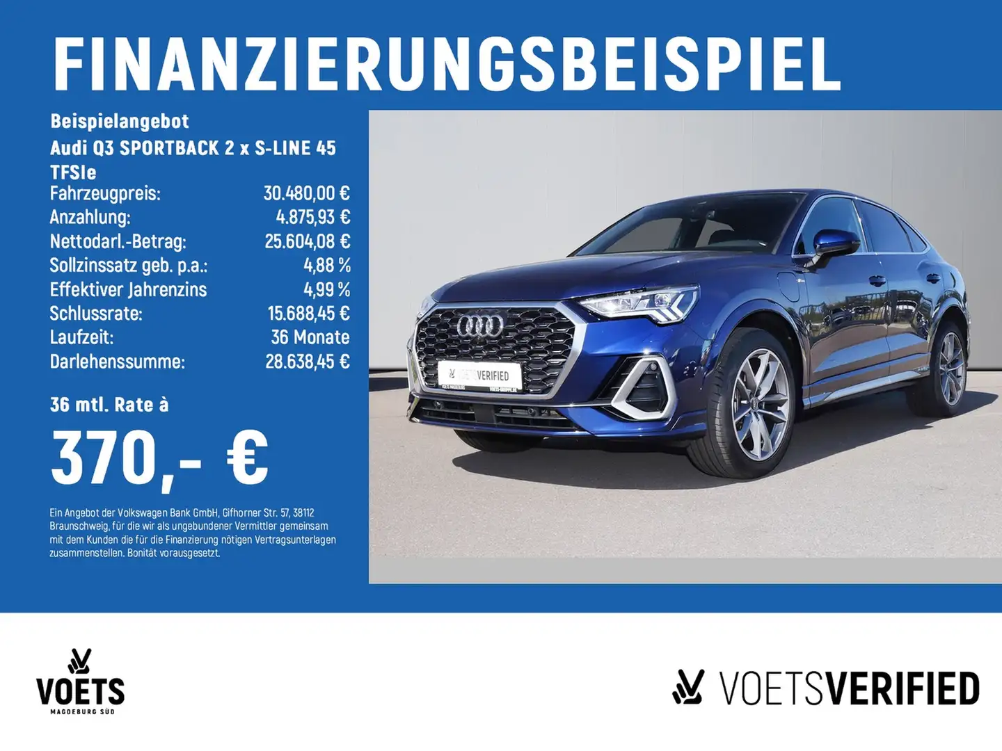 Audi Q3 SPORTBACK 2 x S-LINE 45 TFSIe MATRIX+AHK Blauw - 2