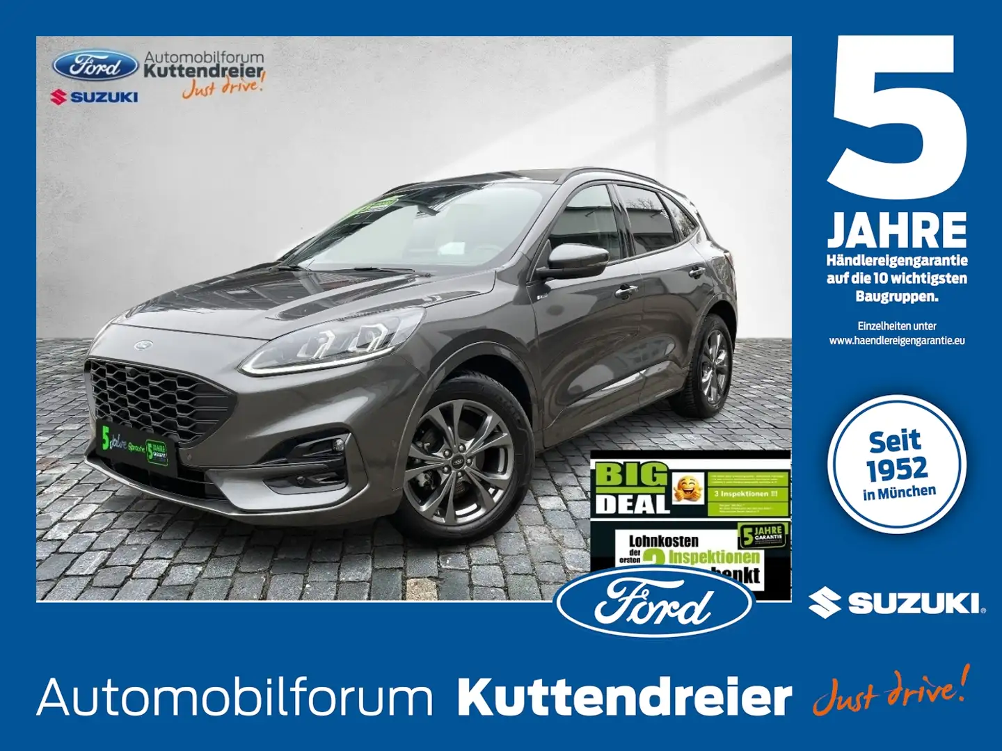 Ford Kuga ST-Line X AHK schw. Voll-LED Teilleder Navi Gris - 1