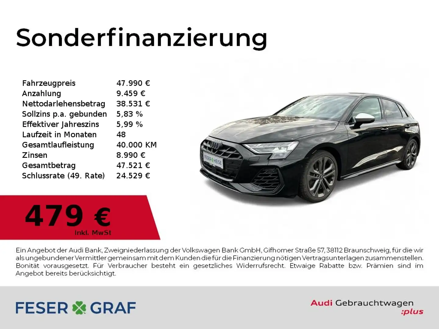 Audi S3 Sportback 2.0 TFSI quattro Sonos/Sport-AGA/SHZ/Car Schwarz - 1