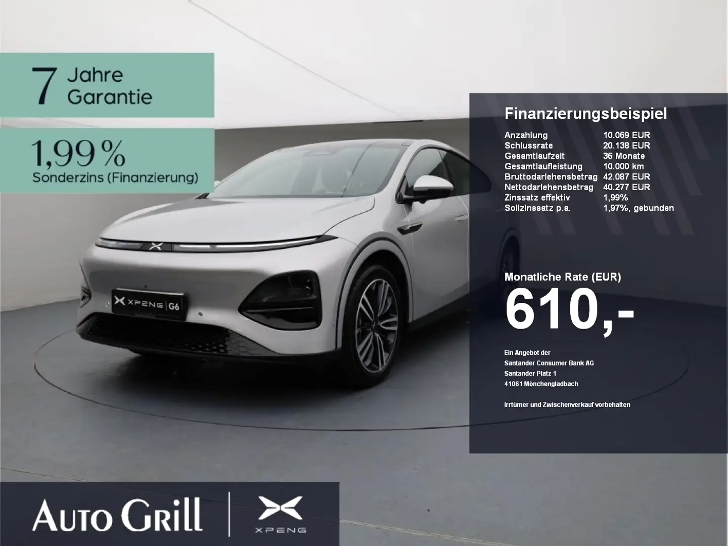 Xpeng G6 Performance AWD AHK CarPlay 360Kam Pano ACC Silber - 1