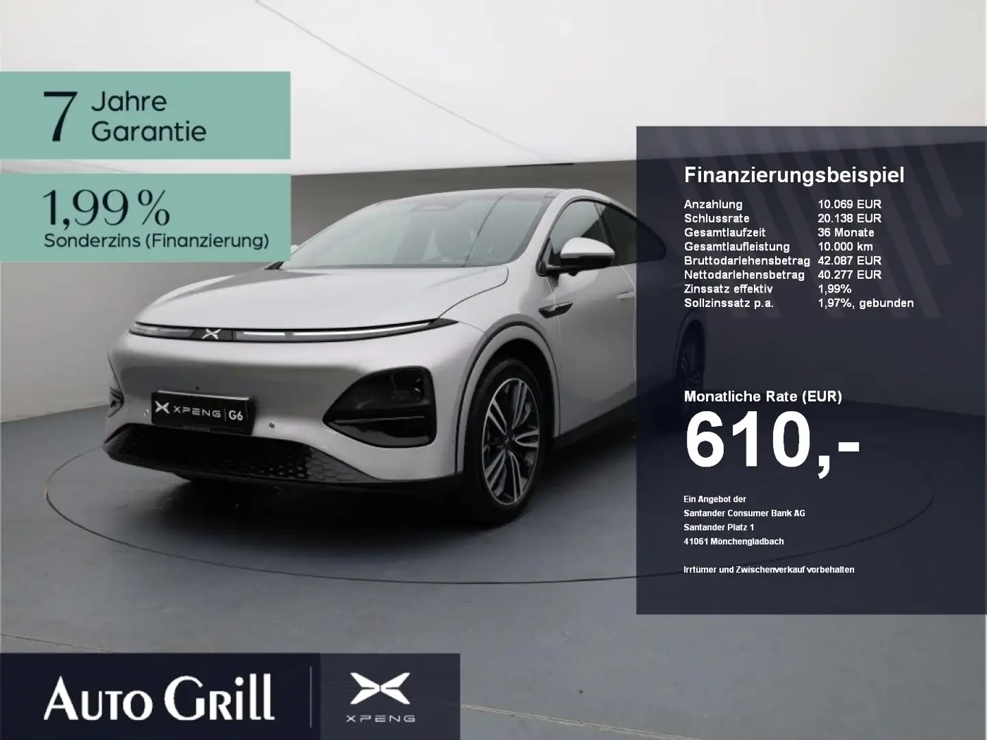 Xpeng G6 Performance AWD AHK CarPlay 360Kam Pano ACC Silber - 1