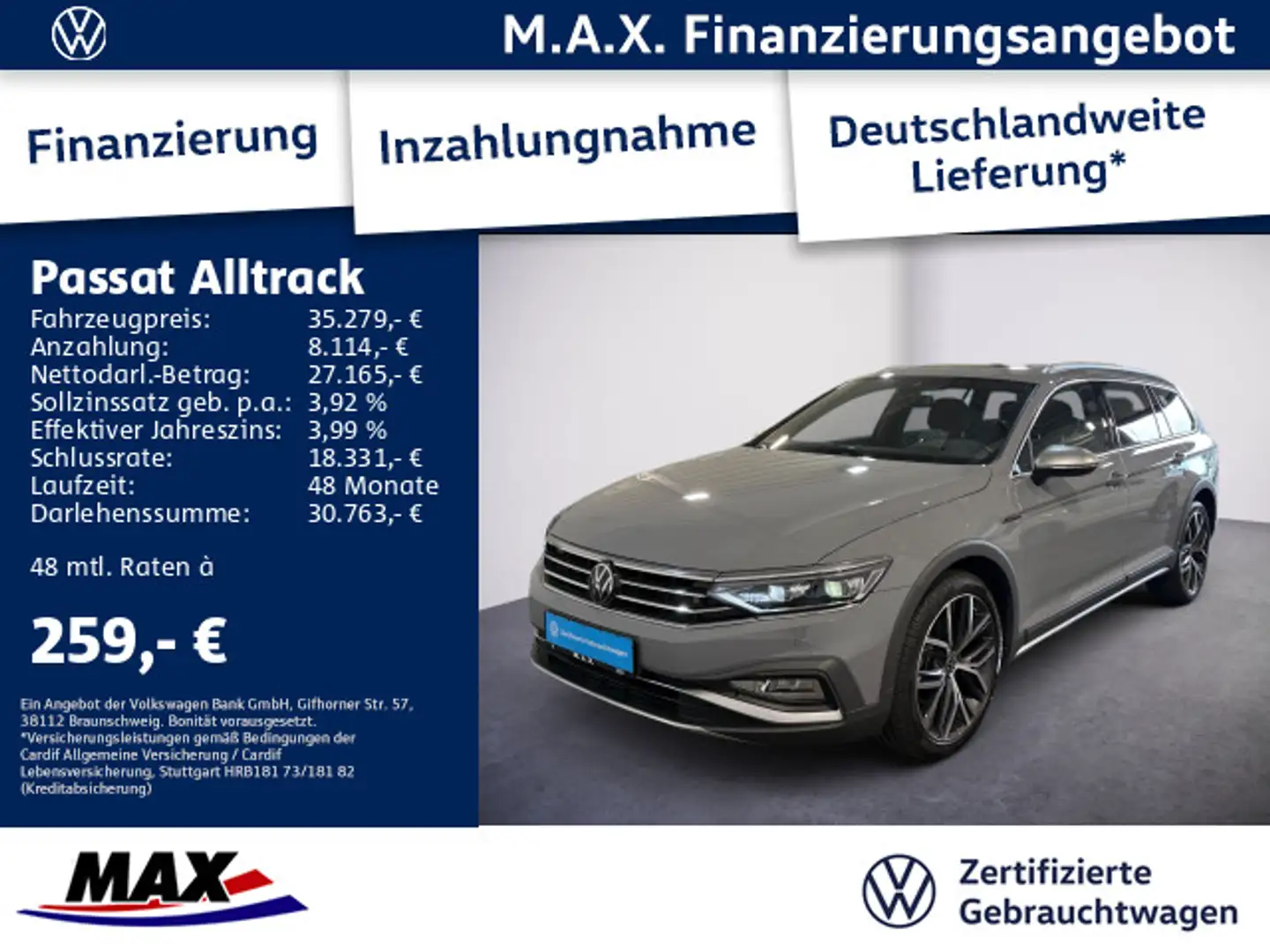 Volkswagen Passat Alltrack Passat Variant Alltrack 2.0 TDI DSG IQLIGHT+PANO Grau - 1