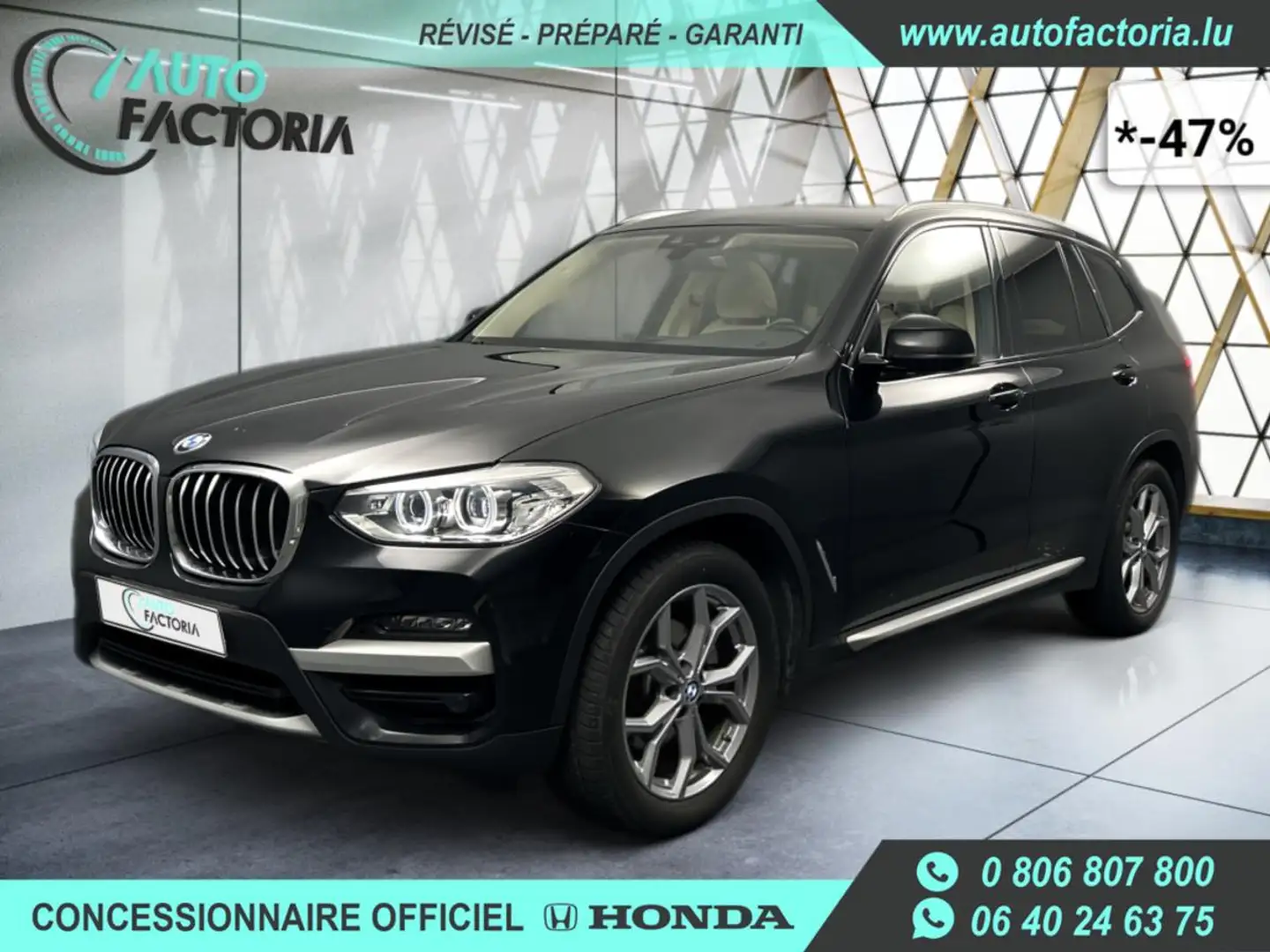 BMW X3 -47% 20D 190cv BVA 4x4 XLine +T.PANO+GPS+CUIR+Opts Schwarz - 1