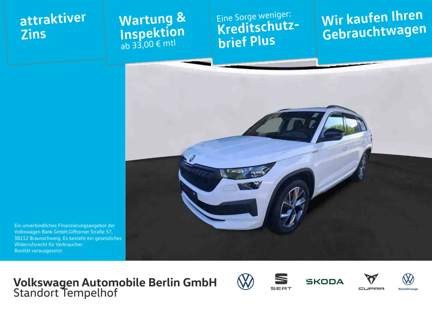 Skoda Kodiaq 2.0TSI DSG Sportline 4x4 P-DACH AHK NAVI Weiß - 1