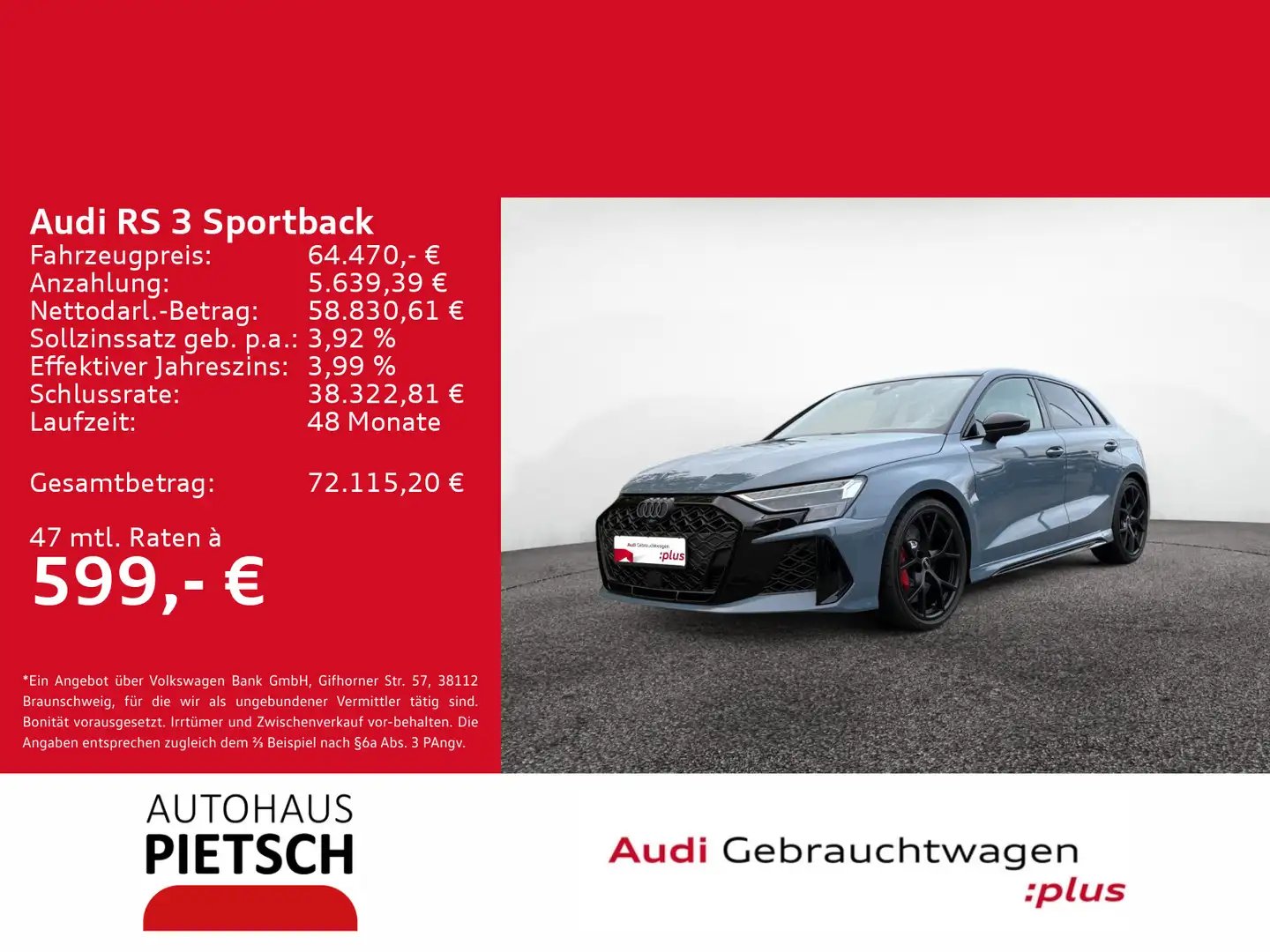 Audi RS3 RS3 Sportback 2.5 TFSI quattro Matrix Pano Sonos Grau - 1