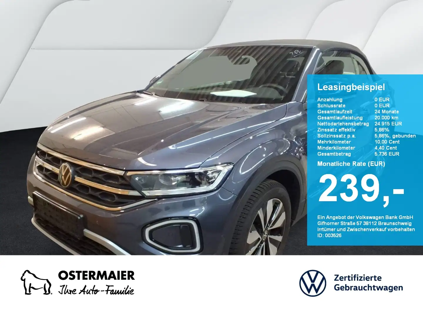 Volkswagen T-Roc Cabriolet STYLE 1.0TSI 116PS ACC.KAMERA.NAVI+VC.LE Grau - 1