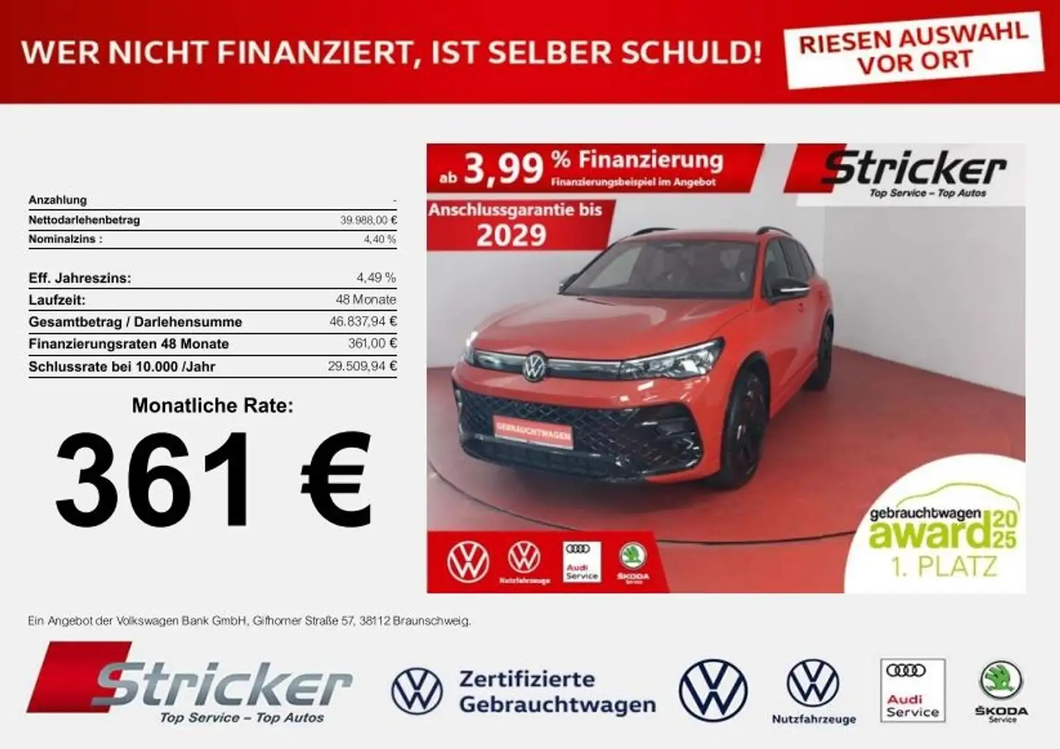Volkswagen Tiguan R-Line Black Style 2.0TDI DSG 361,-ohne Anzahlung Rot - 1