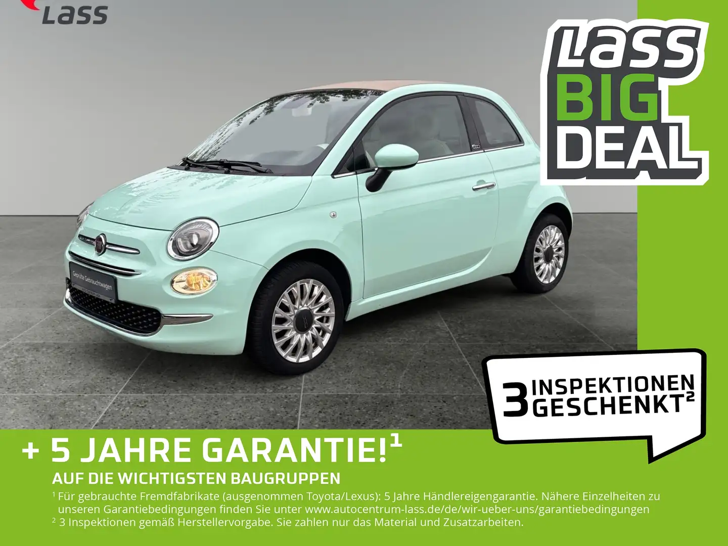 Fiat 500C 500 Cabrio 1.2 Lounge +Allwetter+DAB+EPH+Navi! Groen - 1