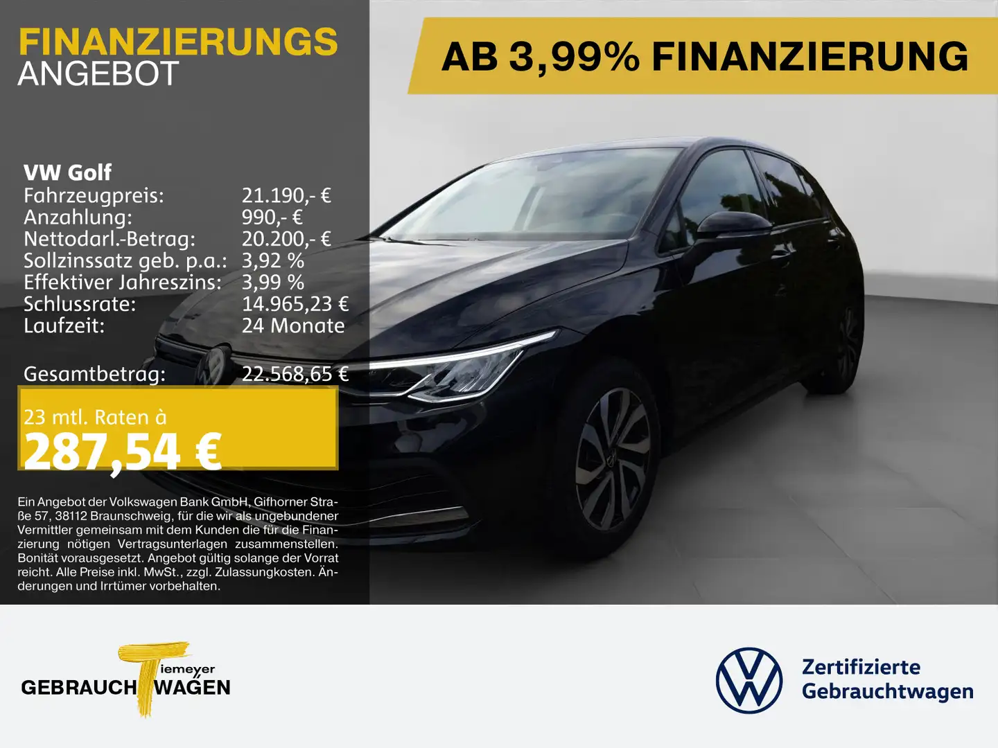 Volkswagen Golf 1.0 eTSI DSG ACTIVE NAVI AHK KAMERA LM16 Schwarz - 1
