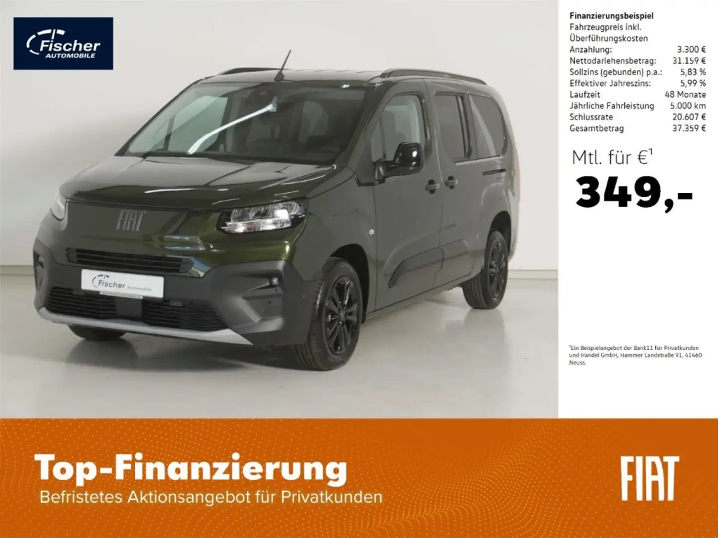 Fiat Doblo Cargo 1.5 BlueHDi L2H1 Kombi 7-Sitzer Зелёный - 1
