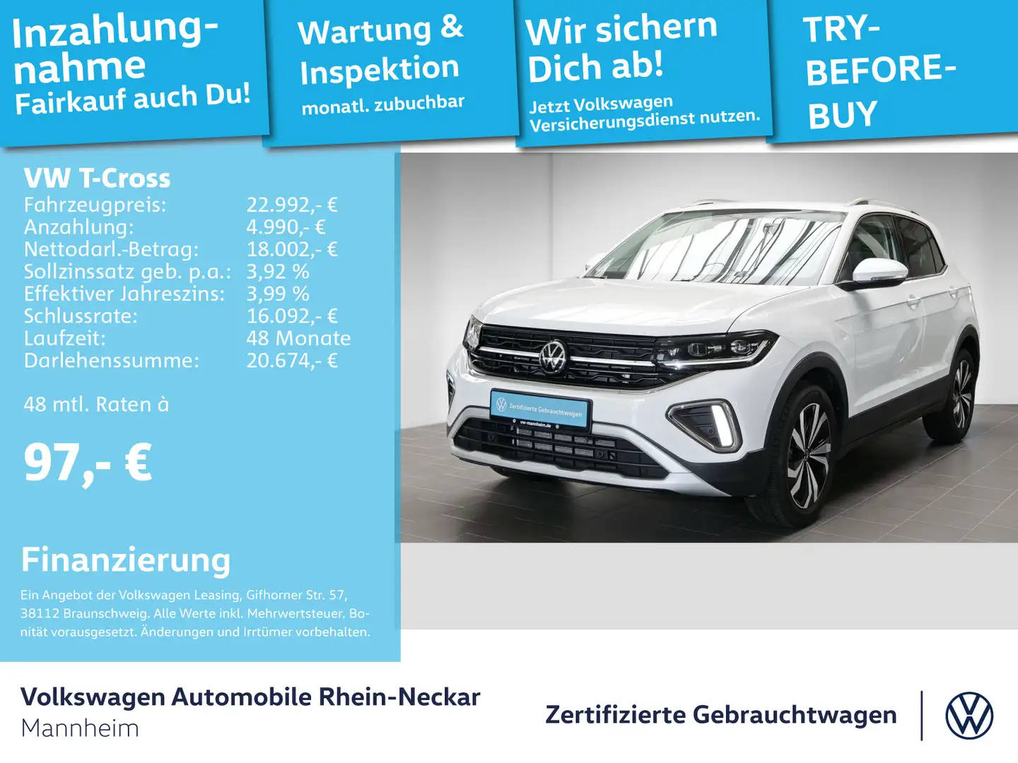 Volkswagen T-Cross 1.0 TSI Style DSG Navi PDC Matrix-LED uv Wit - 1