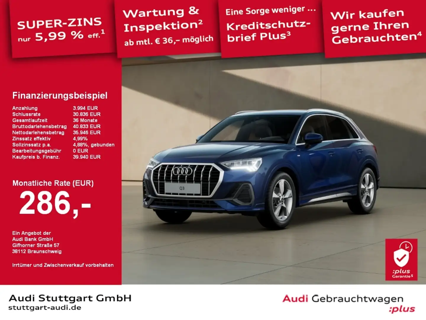 Audi Q3 S line 35 TFSI S tronic AHK Keyless Navi AHK Blau - 1