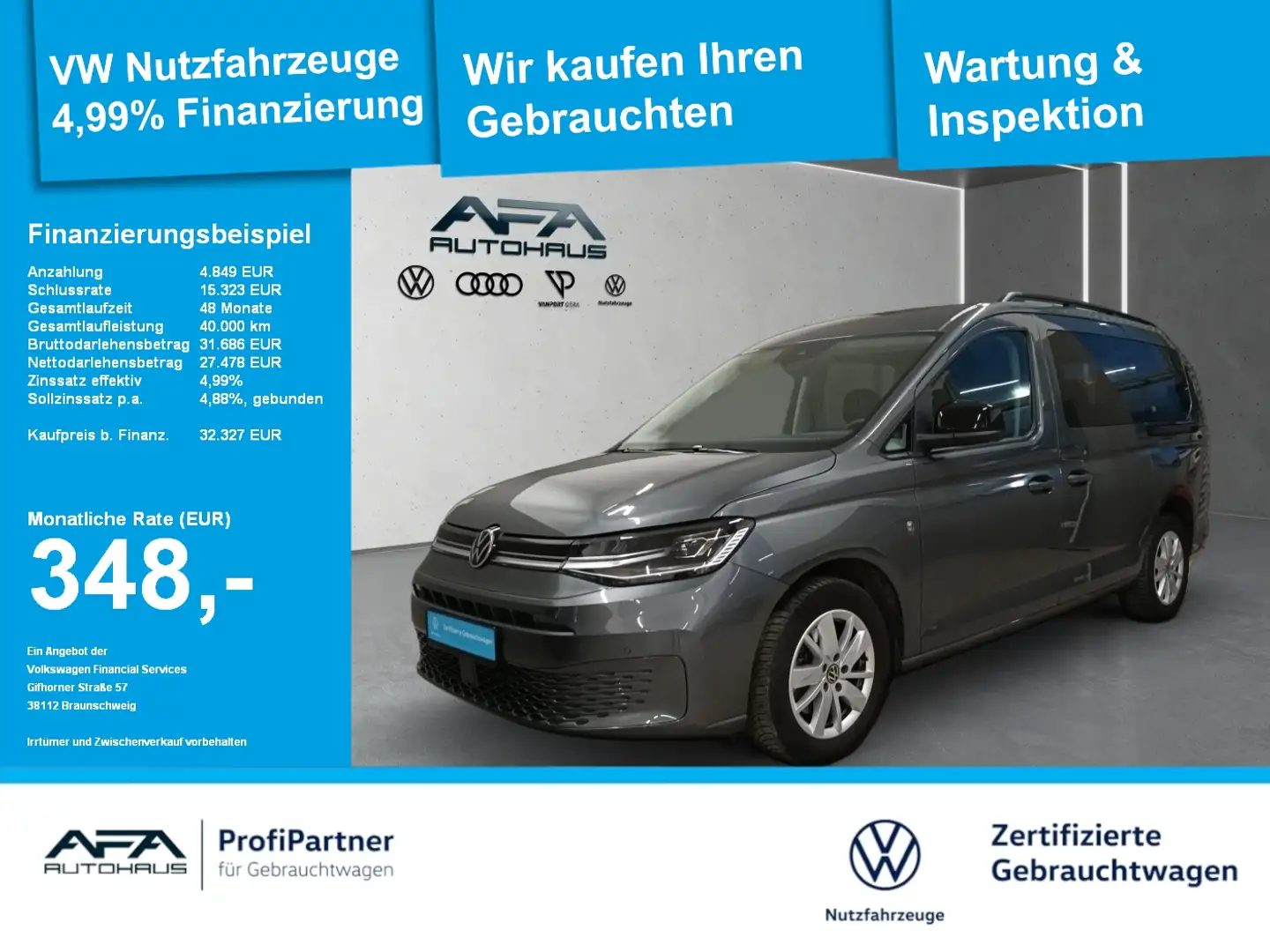 Volkswagen Caddy Maxi 2.0 TDI Life AHK*LED*ACC*Navi-Vorb. Grau - 1