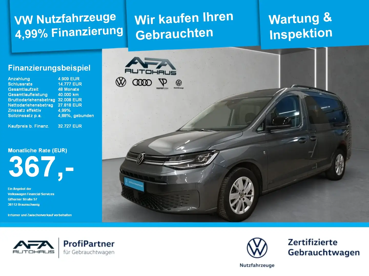 Volkswagen Caddy Maxi 2.0 TDI Life AHK*LED*ACC*Navi-Vorb. Grijs - 1