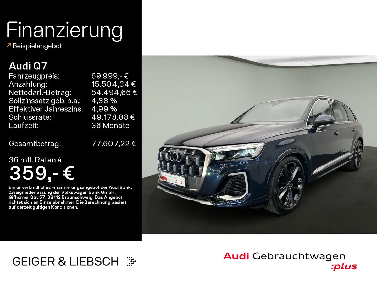 Audi Q7 50 TDI qu S line tip*EUPE 113.840*Air*B&O*HUD Blauw - 1