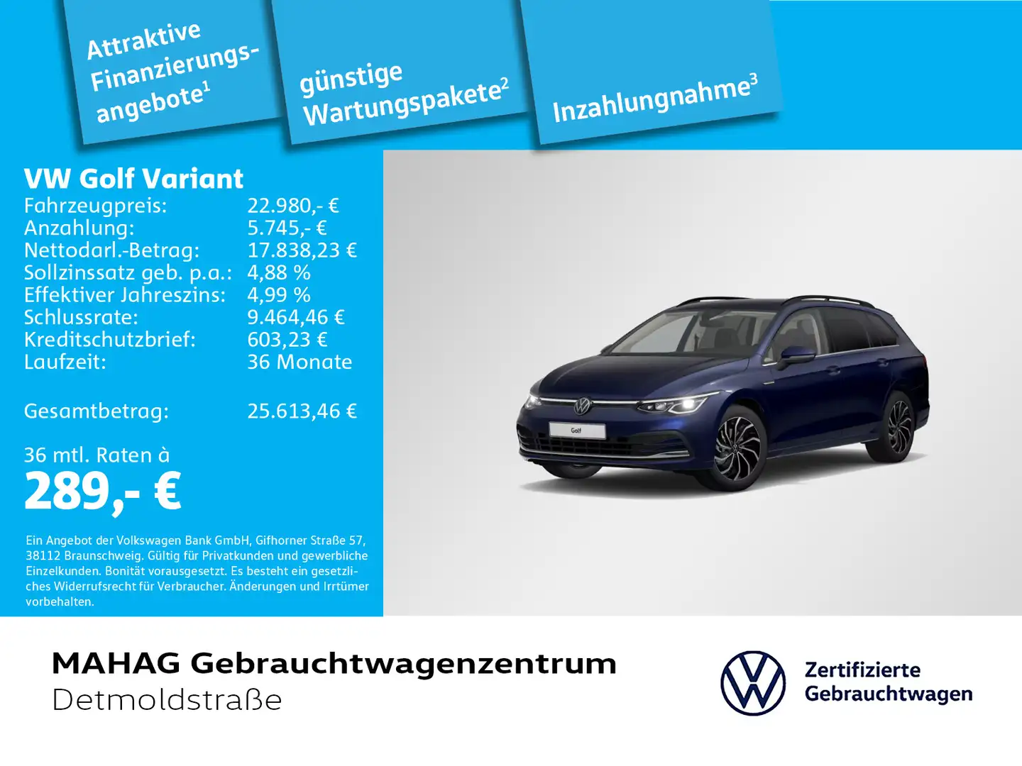 Volkswagen Golf Variant Golf VIII Variant 1.5 TSI STYLE Navi LED+ Kamera Blau - 1