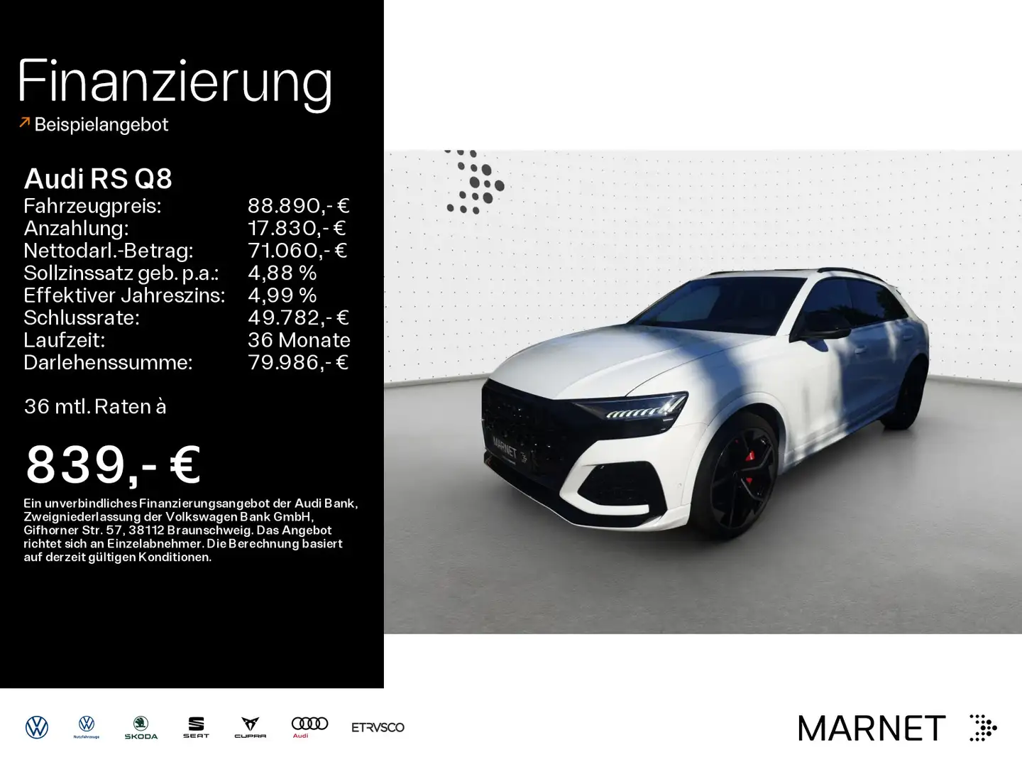 Audi RS Q8 4.0 TFSI quattro*Navi*Matrix*HUD*AHK*B&O*P Weiß - 1