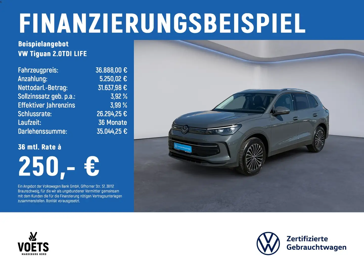 Volkswagen Tiguan 2.0TDI LIFE LED+AHK+Navi+PDC Grau - 2