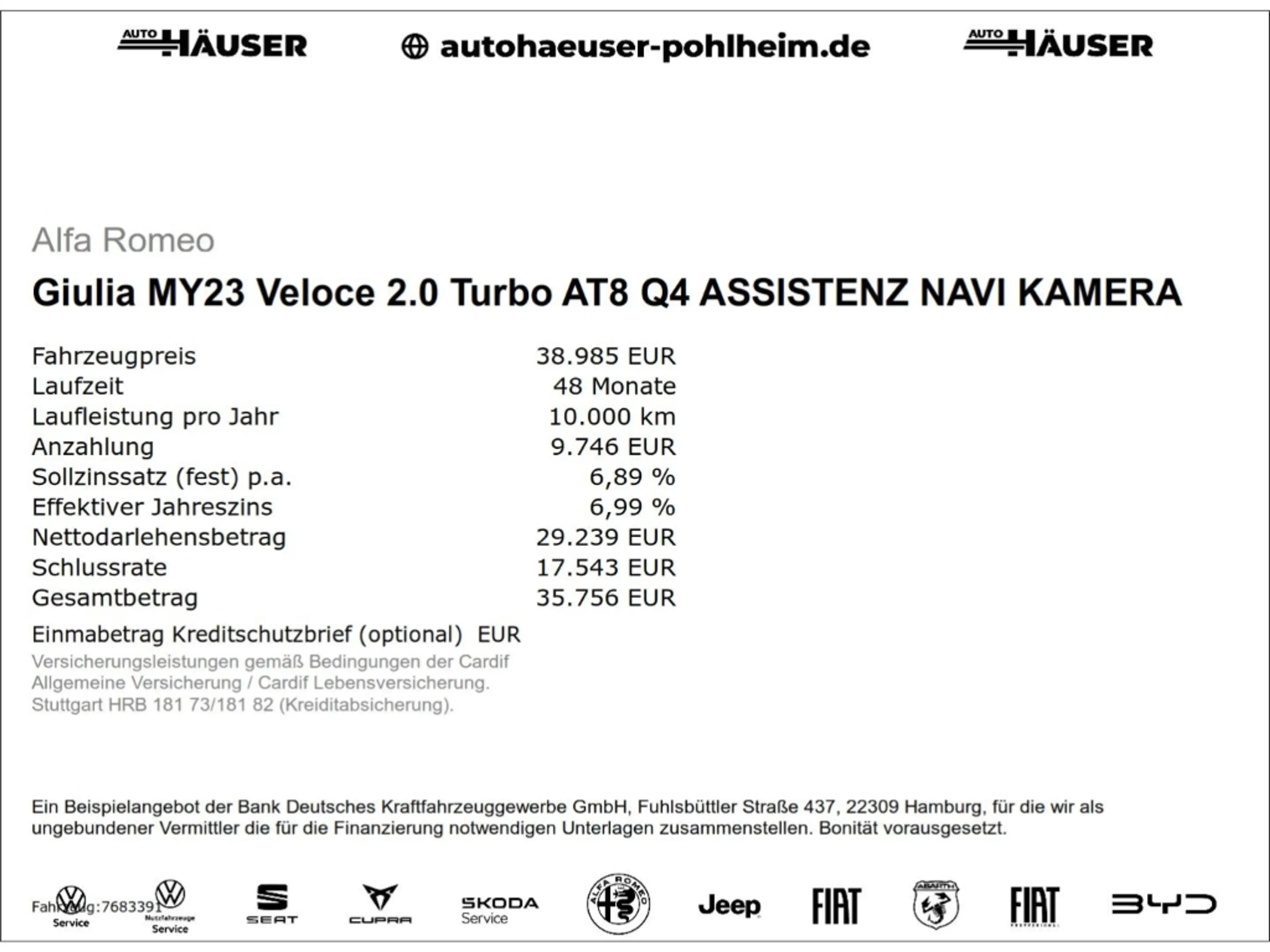 Alfa Romeo Giulia MY23 Veloce 2.0 Turbo AT8 Q4 ASSISTENZ NAVI KAMERA — photo 2