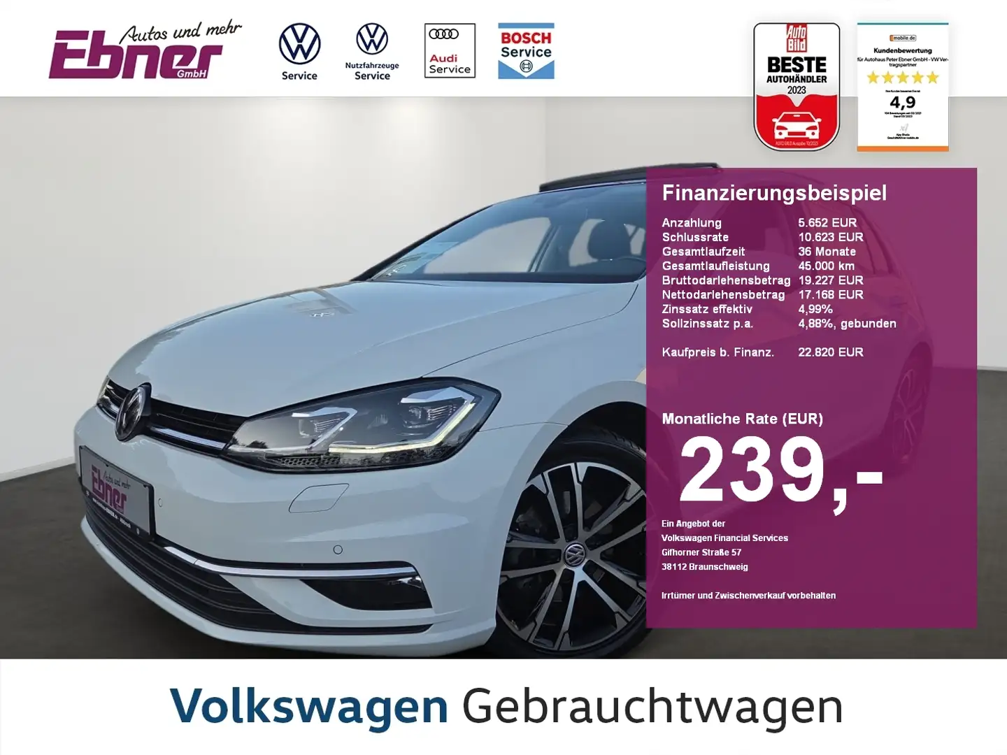 Volkswagen Golf VII HIGHLINE 1.5TSI DSG PANO+KAMERA+LED+NAVI+KEYLE Blanc - 1