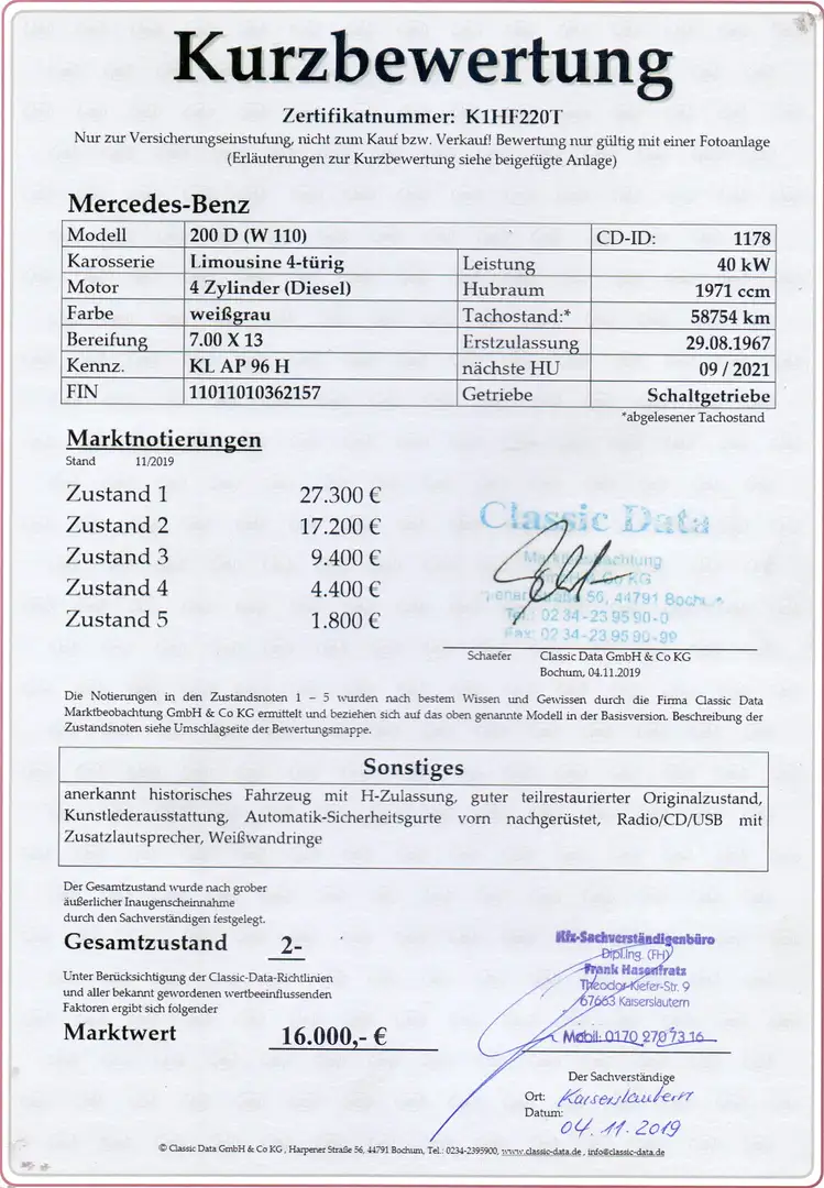 Mercedes-Benz 200 w110 Alb - 2